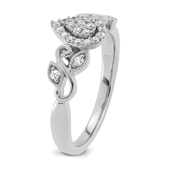 14k White Gold Complete Diamond Cluster Teardrop Engagement Ring