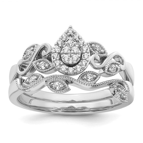14k White Gold Complete Diamond Cluster Teardrop Engagement Ring