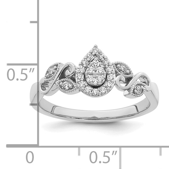 14k White Gold Complete Diamond Cluster Teardrop Engagement Ring