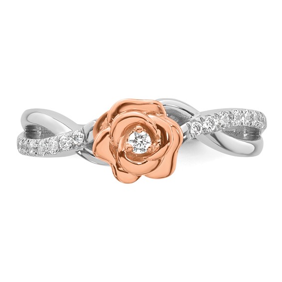 14k Two-tone Complete Diamond Bypass Rose Promise Ring
