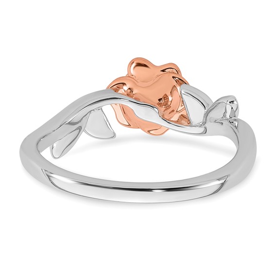 14k Two-tone Complete Diamond Rose With Leaves Promise Ring