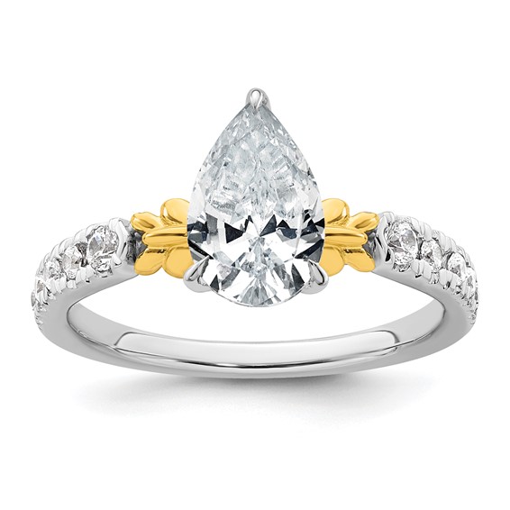 14k Two-tone Semi-mount Diamond Peg Set Leaf Engagement Ring