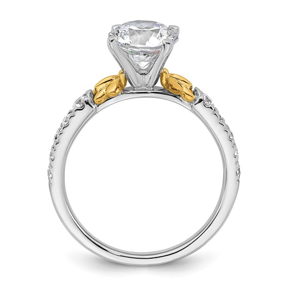 14k Two-tone Semi-mount Diamond Peg Set Leaf Engagement Ring
