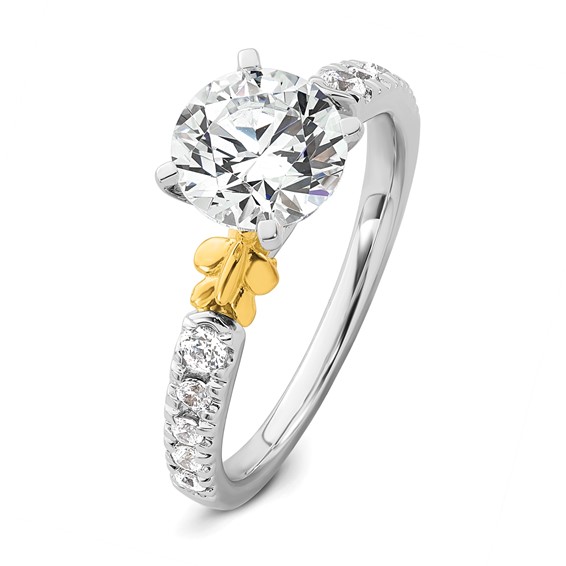 14k Two-tone Semi-mount Diamond Peg Set Leaf Engagement Ring