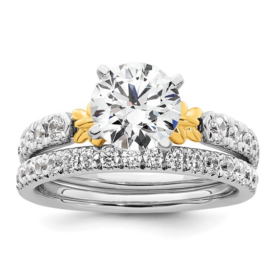 14k Two-tone Semi-mount Diamond Peg Set Leaf Engagement Ring