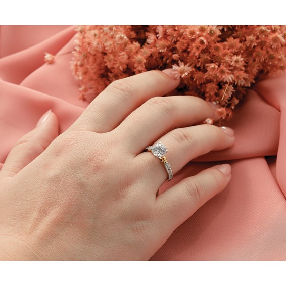 14k Two-tone Semi-mount Diamond Peg Set Leaf Engagement Ring