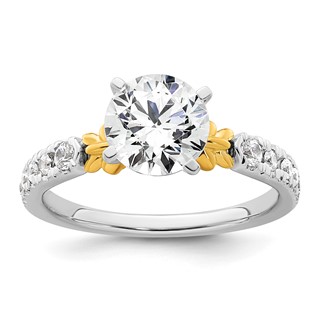 14k Two-tone Semi-mount Diamond Peg Set Leaf Engagement Ring
