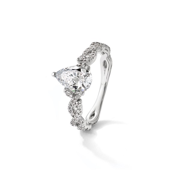 14k White Gold Semi-Mount Diamond Pear Center Twist Engagement Ring