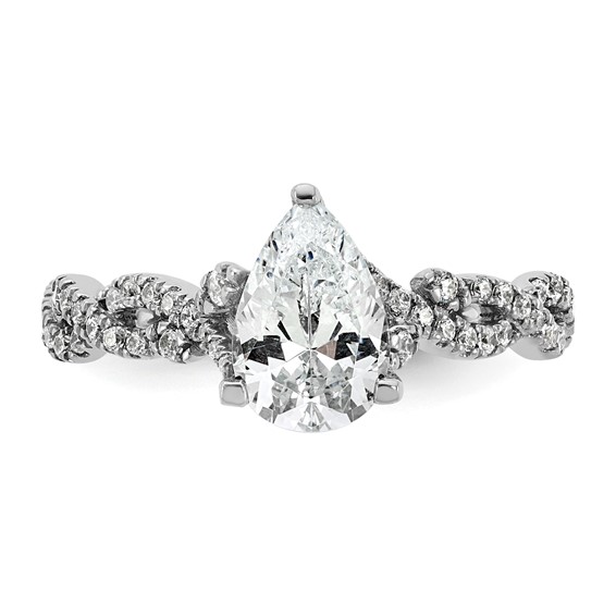 14k White Gold Semi-Mount Diamond Pear Center Twist Engagement Ring