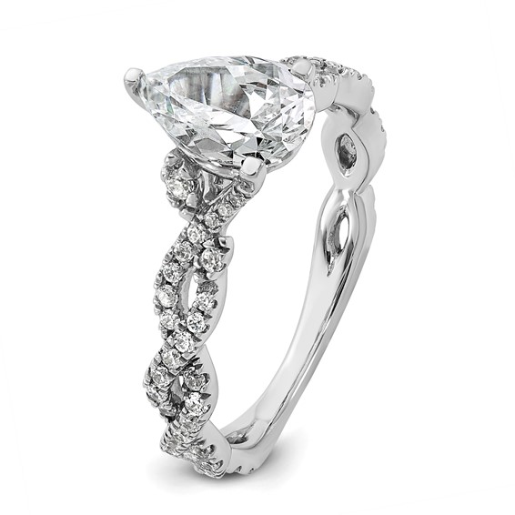 14k White Gold Semi-Mount Diamond Pear Center Twist Engagement Ring