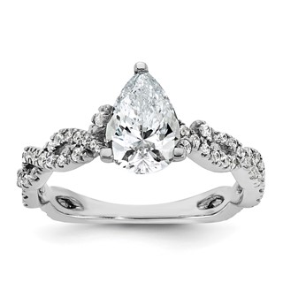 14k White Gold Semi-Mount Diamond Pear Center Twist Engagement Ring