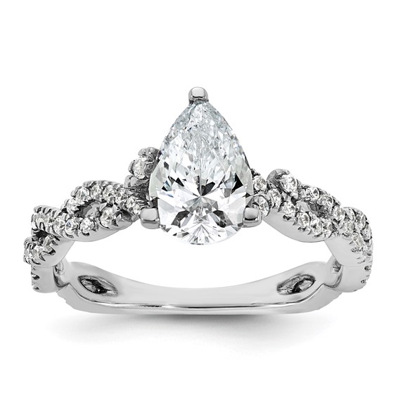 14k White Gold Semi-Mount Diamond Pear Center Twist Engagement Ring