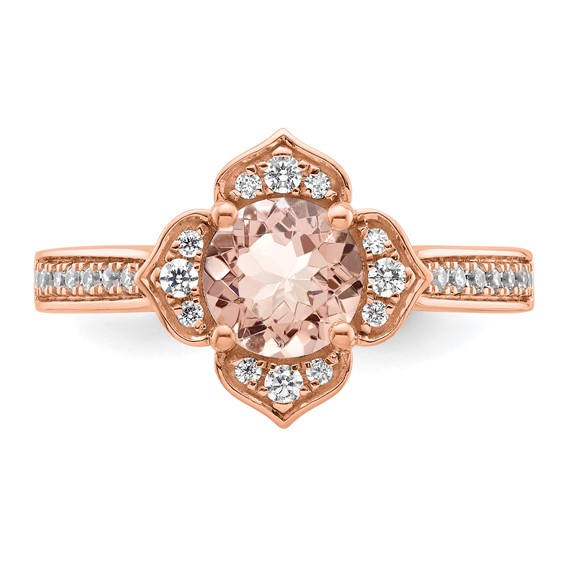 14k Rose Gold Complete Diamond/Morganite Round Engagement Ring