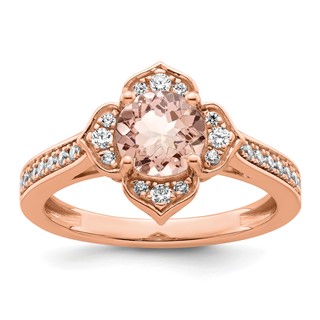 14k Rose Gold Complete Diamond/Morganite Round Engagement Ring