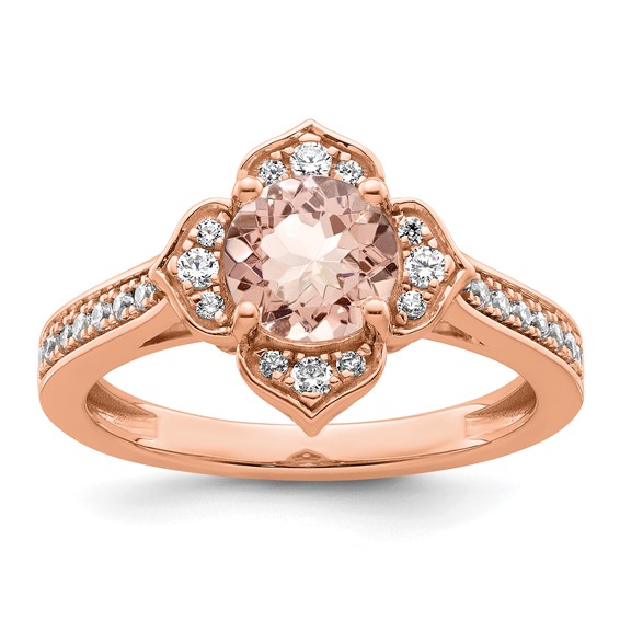 14k Rose Gold Complete Diamond/Morganite Round Engagement Ring