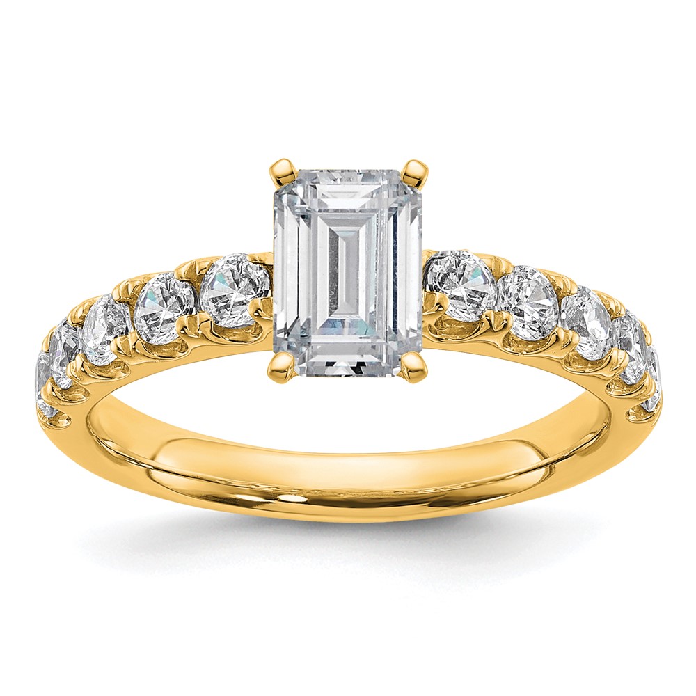 14K Yellow Gold Certified 1.75 Carat Lab Grown Diamond VS+ F+ Emerald Complete Engagement Ring