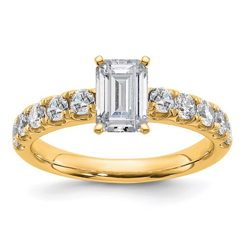 14K Yellow Gold Certified 1.75 Carat Lab Grown Diamond VS+ F+ Emerald Complete Engagement Ring