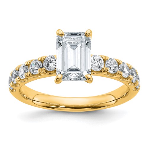 14K Yellow Gold Certified 2.20 Carat Lab Grown Diamond VS+ F+ Emerald Complete Engagement Ring