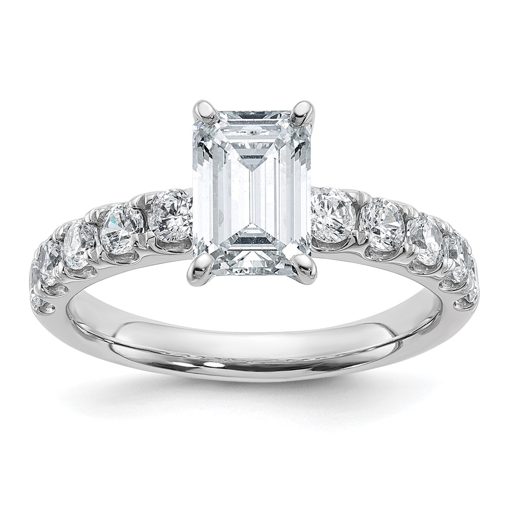 14K White Gold Certified 2.20 Carat Lab Grown Diamond VS+ F+ Emerald Complete Engagement Ring
