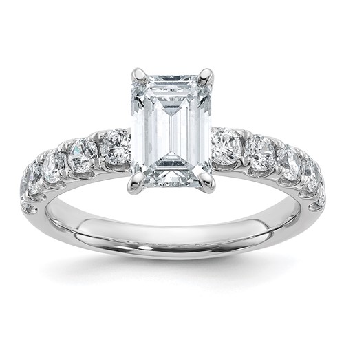 14K White Gold Certified 2.20 Carat Lab Grown Diamond VS+ F+ Emerald Complete Engagement Ring