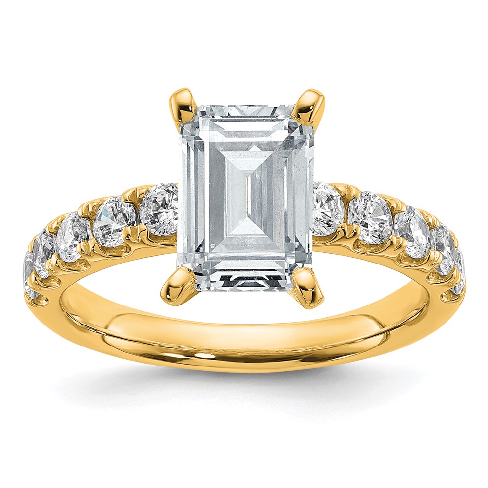 14K Yellow Gold Certified 2.75 Carat Lab Grown Diamond VS+ F+ Emerald Complete Engagement Ring