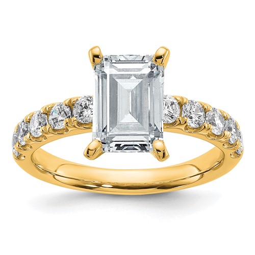 14K Yellow Gold Certified 2.75 Carat Lab Grown Diamond VS+ F+ Emerald Complete Engagement Ring