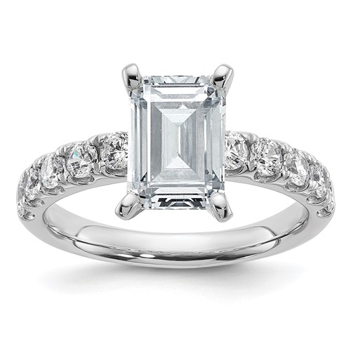 14K White Gold Certified 3.75 Carat Lab Grown Diamond VS+ F+ Emerald Complete Engagement Ring