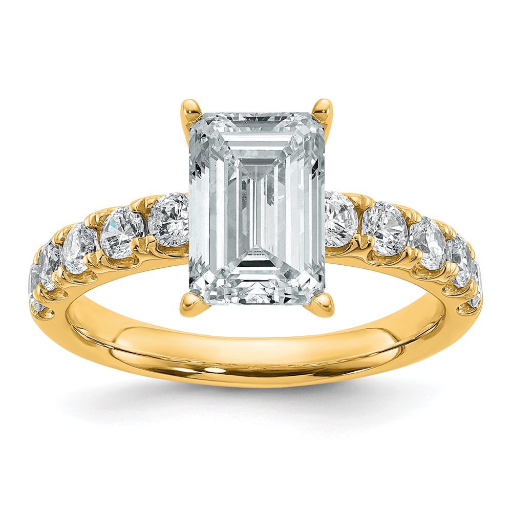 14K Yellow Gold Certified 3.75 Carat Lab Grown Diamond VS+ F+ Emerald Complete Engagement Ring