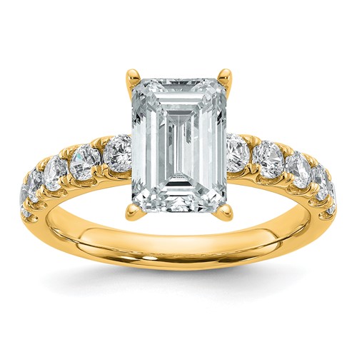 14K Yellow Gold Certified 3.75 Carat Lab Grown Diamond VS+ F+ Emerald Complete Engagement Ring