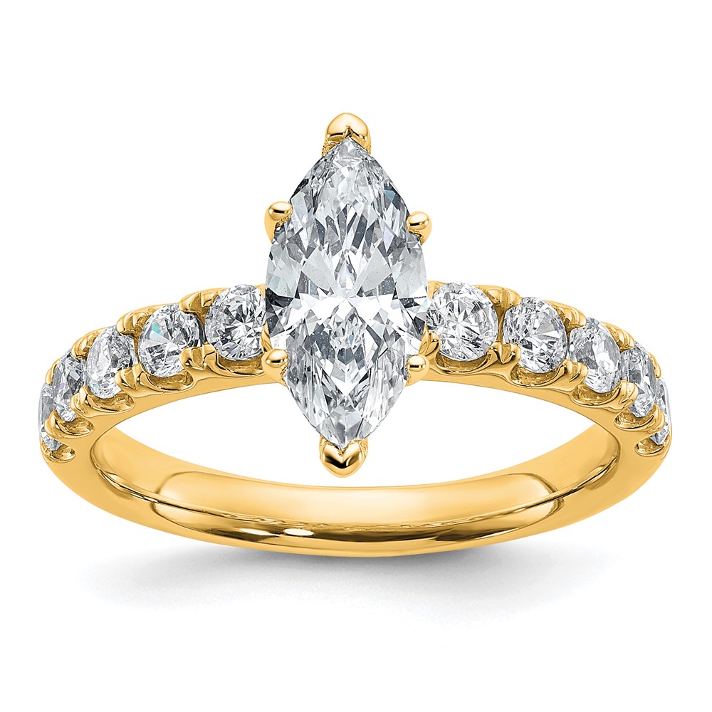 14K Yellow Gold Certified 1.75 Carat Lab Grown Diamond VS+ F+ Marquise Complete Engagement Ring