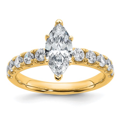 14K Yellow Gold Certified 1.75 Carat Lab Grown Diamond VS+ F+ Marquise Complete Engagement Ring