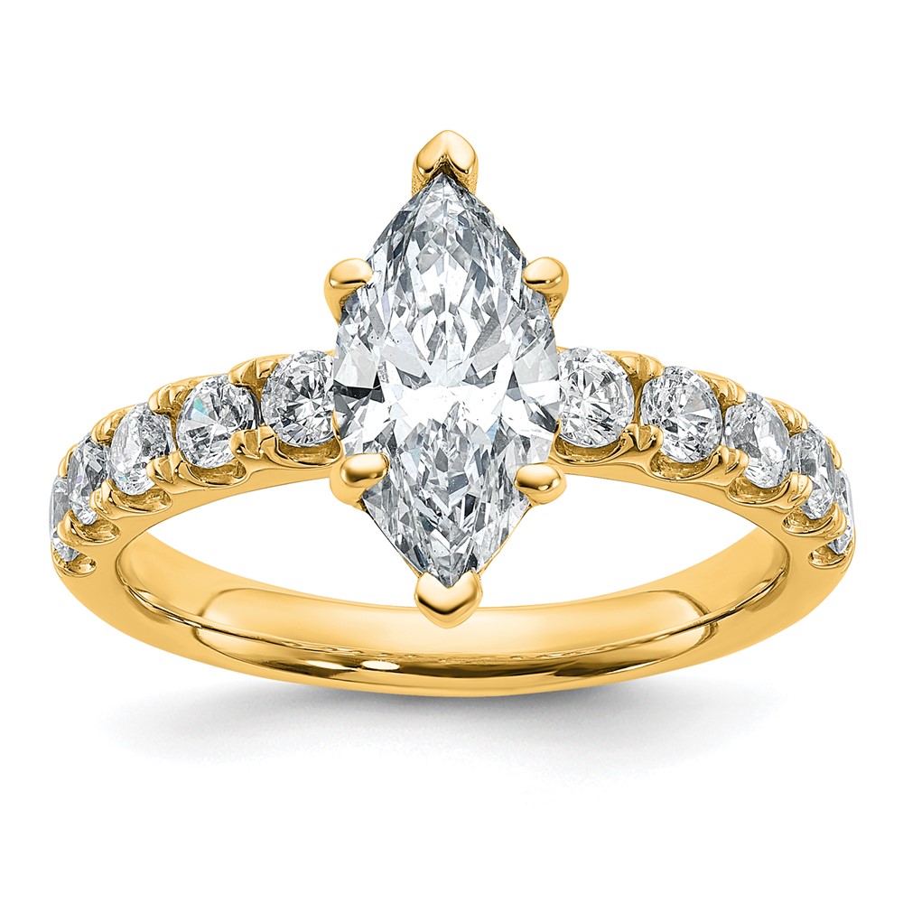 14K Yellow Gold Certified 2.20 Carat Lab Grown Diamond VS+ F+ Marquise Complete Engagement Ring