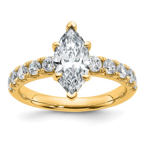 14K Yellow Gold Certified 2.20 Carat Lab Grown Diamond VS+ F+ Marquise Complete Engagement Ring