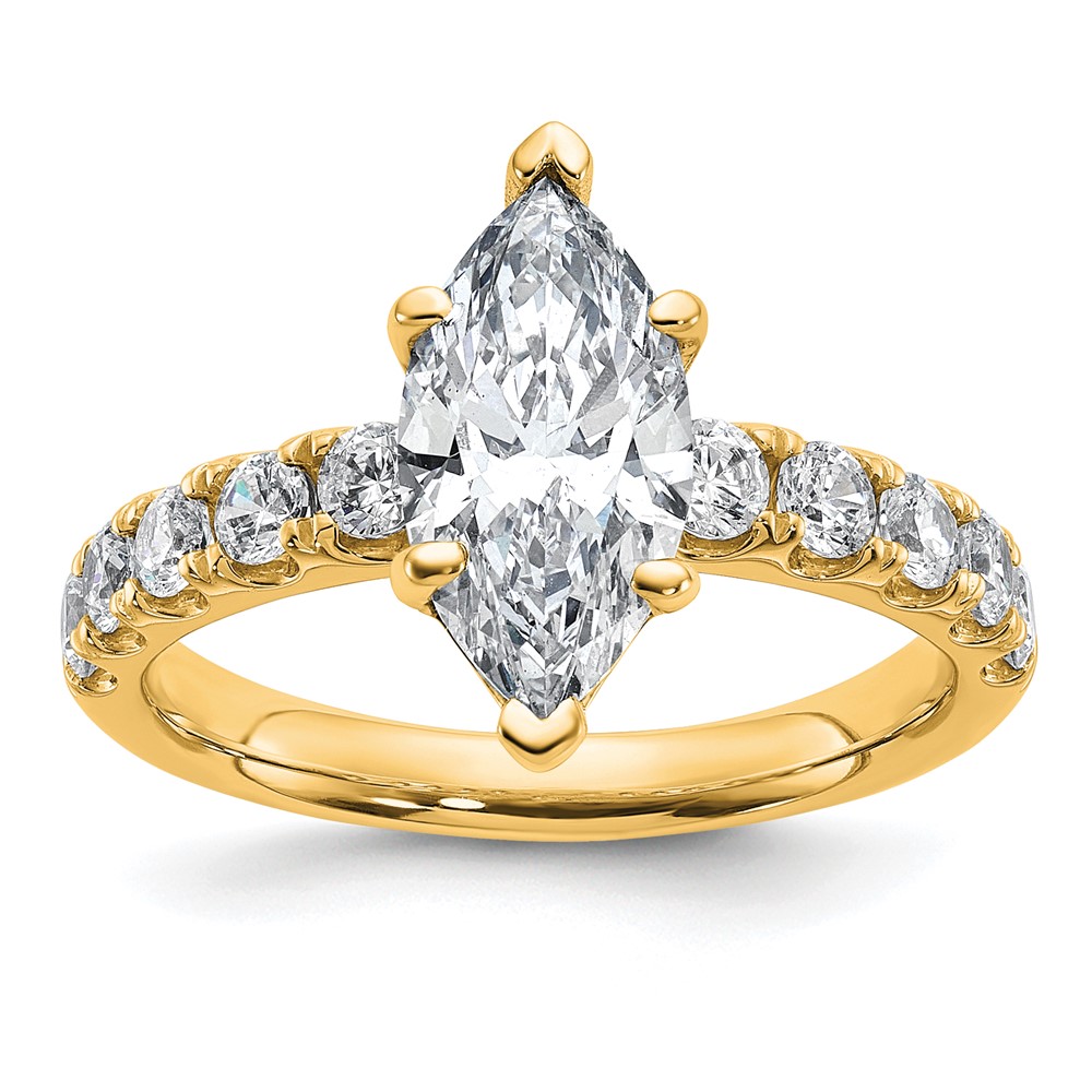 14K Yellow Gold Certified 2.75 Carat Lab Grown Diamond VS+ F+ Marquise Complete Engagement Ring