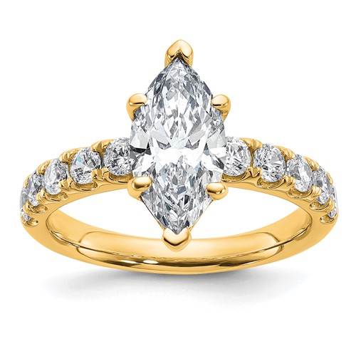 14K Yellow Gold Certified 2.75 Carat Lab Grown Diamond VS+ F+ Marquise Complete Engagement Ring
