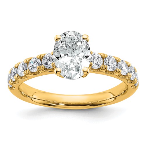 14K Yellow Gold Certified 1.75 Carat Lab Grown Diamond VS+ F+ Oval Complete Engagement Ring