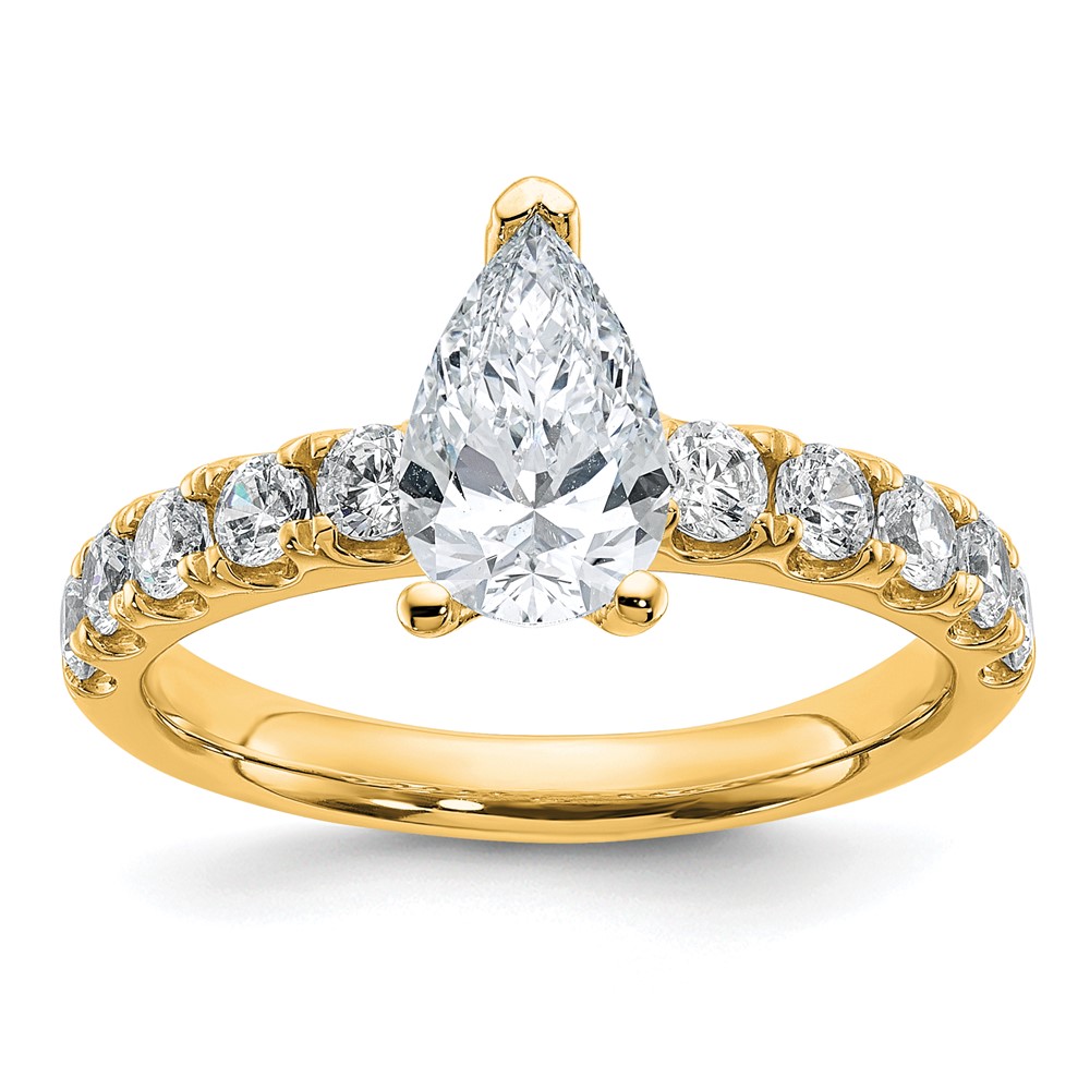 14K Yellow Gold 1.75 Carat Certified Lab Grown Diamond VS+ F+ Pear Complete Engagement Ring