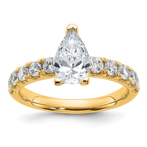 14K Yellow Gold 1.75 Carat Certified Lab Grown Diamond VS+ F+ Pear Complete Engagement Ring
