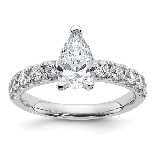 14K White Gold 1.75 Carat Certified Lab Grown Diamond VS+ F+ Pear Complete Engagement Ring
