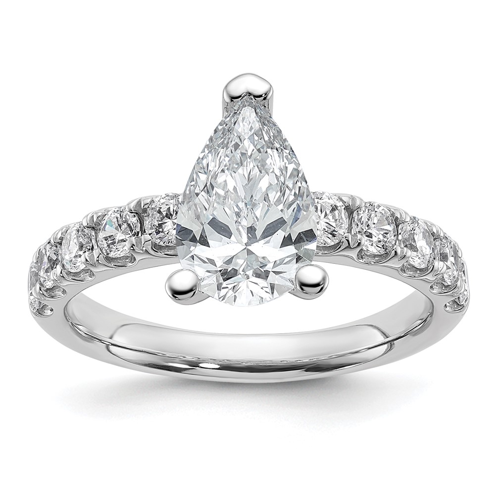 14K White Gold 2.20 Carat Certified Lab Grown Diamond VS+ F+ Pear Complete Engagement Ring