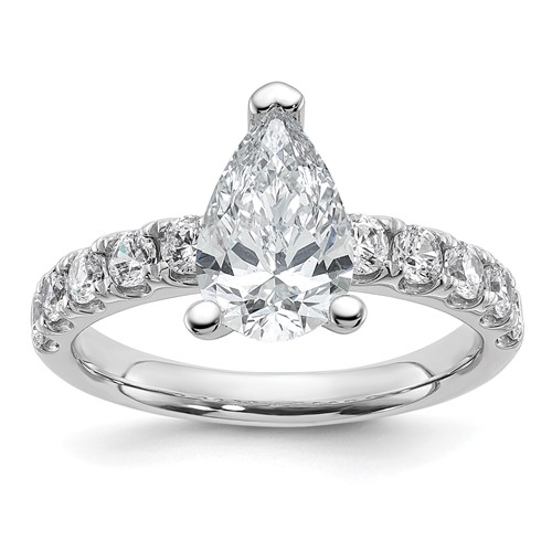 14K White Gold 2.20 Carat Certified Lab Grown Diamond VS+ F+ Pear Complete Engagement Ring
