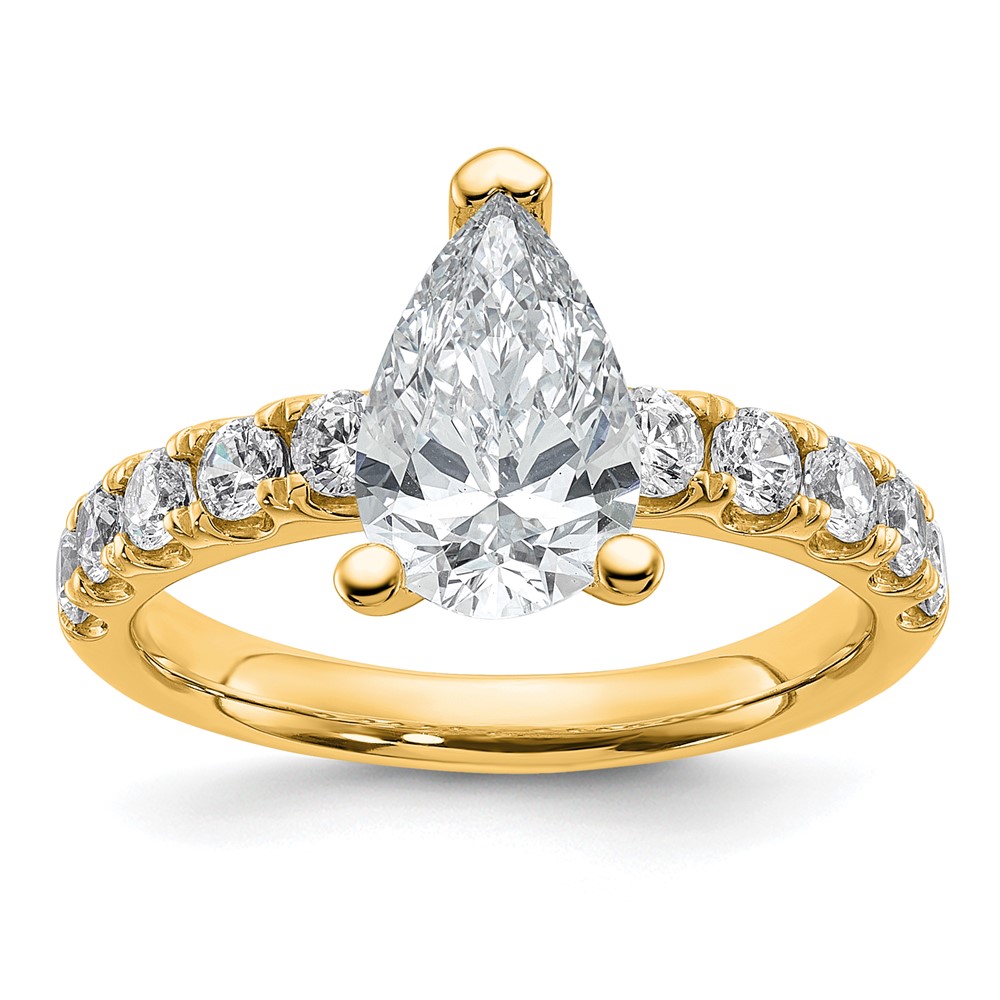 14K Yellow Gold 2.20 Carat Certified Lab Grown Diamond VS+ F+ Pear Complete Engagement Ring