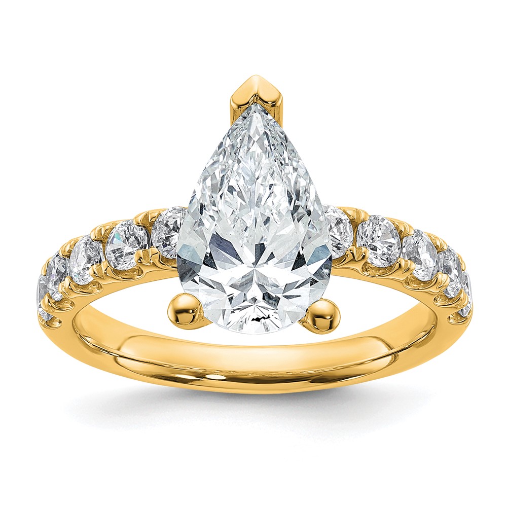 14K Yellow Gold 2.75 Carat Certified Lab Grown Diamond VS+ F+ Pear Complete Engagement Ring