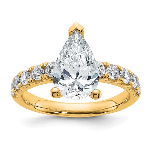 14K Yellow Gold 2.75 Carat Certified Lab Grown Diamond VS+ F+ Pear Complete Engagement Ring