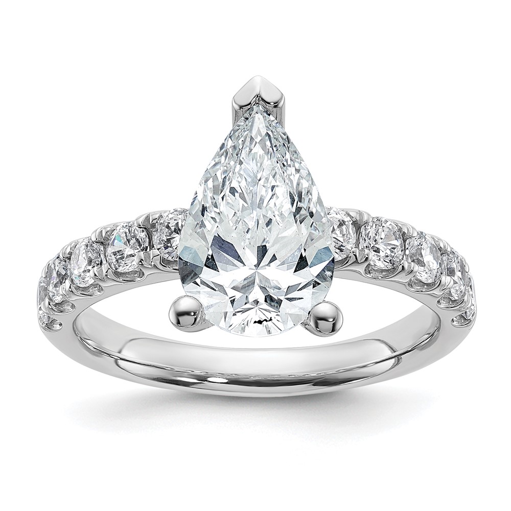 14K White Gold 3.75 Carat Certified Lab Grown Diamond VS+ F+ Pear Complete Engagement Ring