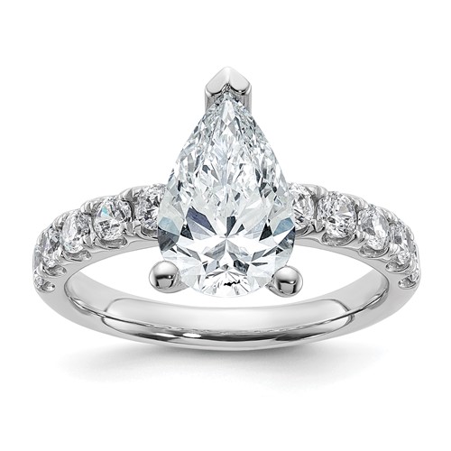 14K White Gold 3.75 Carat Certified Lab Grown Diamond VS+ F+ Pear Complete Engagement Ring