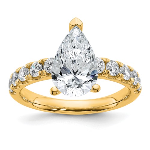 14K Yellow Gold 3.75 Carat Certified Lab Grown Diamond VS+ F+ Pear Complete Engagement Ring