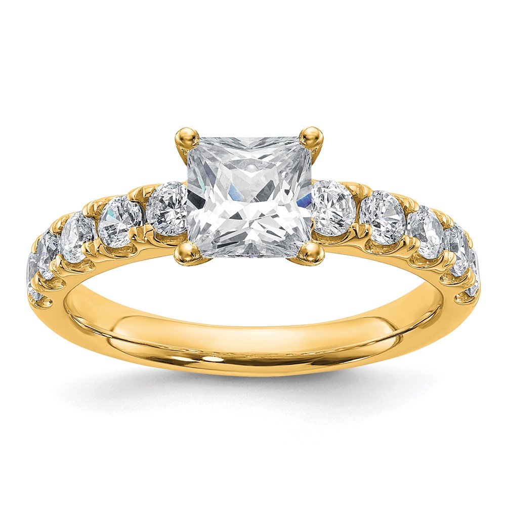 14K Yellow Gold Certified 1.75 Carat Lab Grown Diamond VS+ F+ Princess Complete Engagement Ring