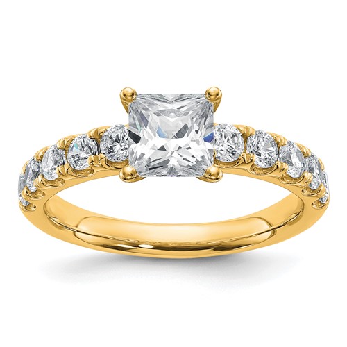 14K Yellow Gold Certified 1.75 Carat Lab Grown Diamond VS+ F+ Princess Complete Engagement Ring