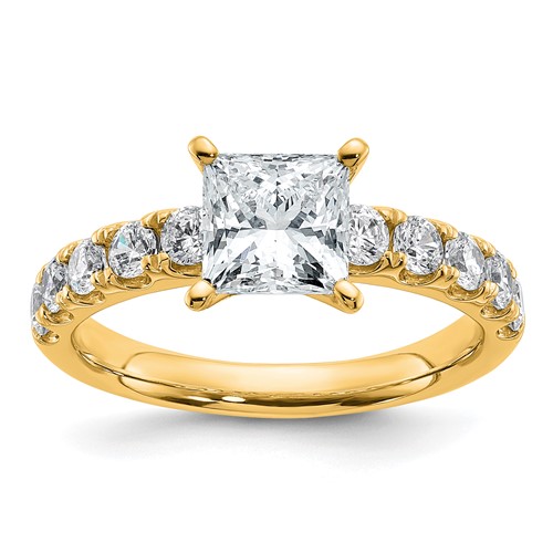 14K Yellow Gold Certified 2.20 Carat Lab Grown Diamond VS+ F+ Princess Complete Engagement Ring